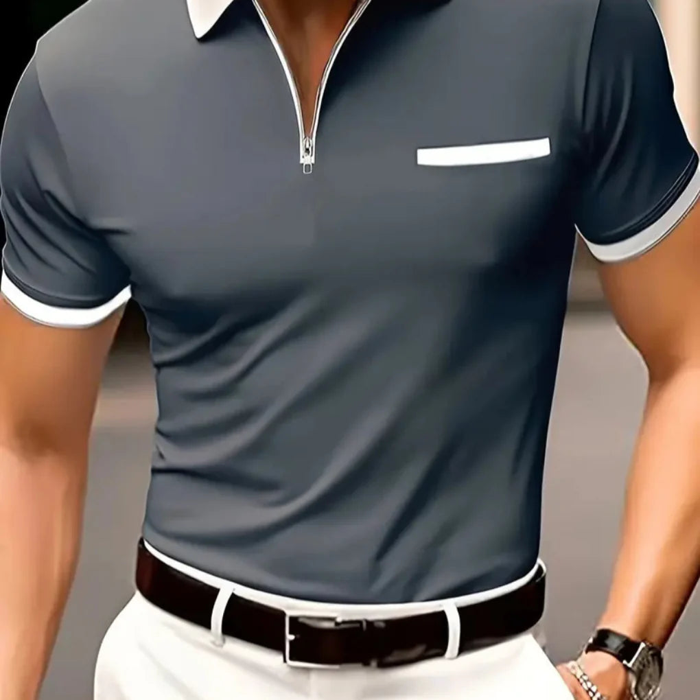 Atmungsaktives Golfshirt mit V-Ausschnitt für Herren