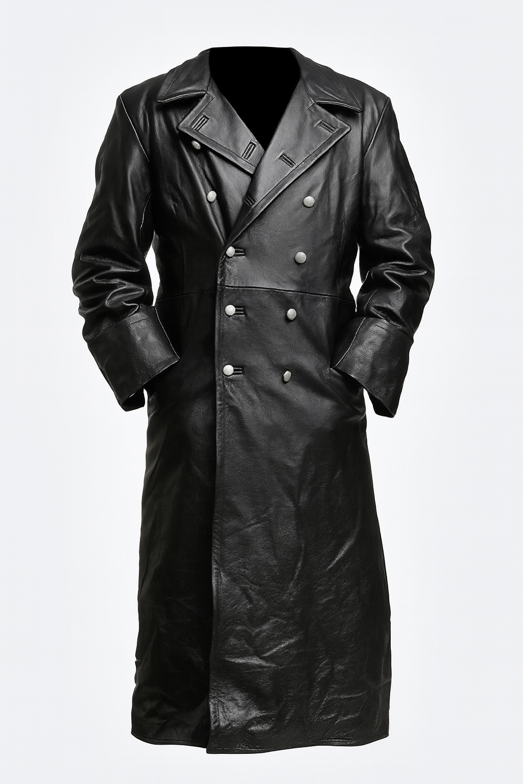 Iconic Gothic Leather Trench Coat for Men in WW2 Style