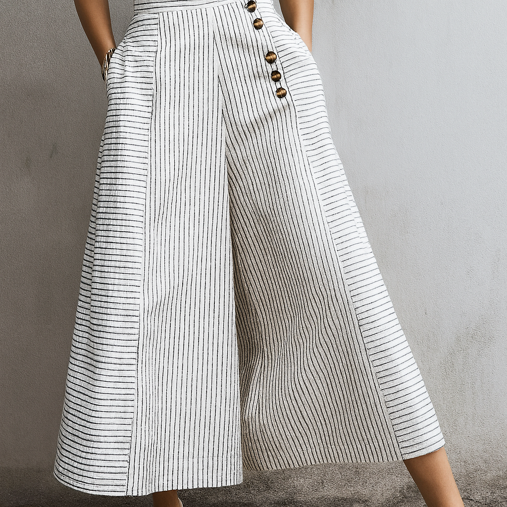 Striped light pants with high waist and wide legs
