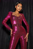 Sequin jumpsuit with corset details and flared legs