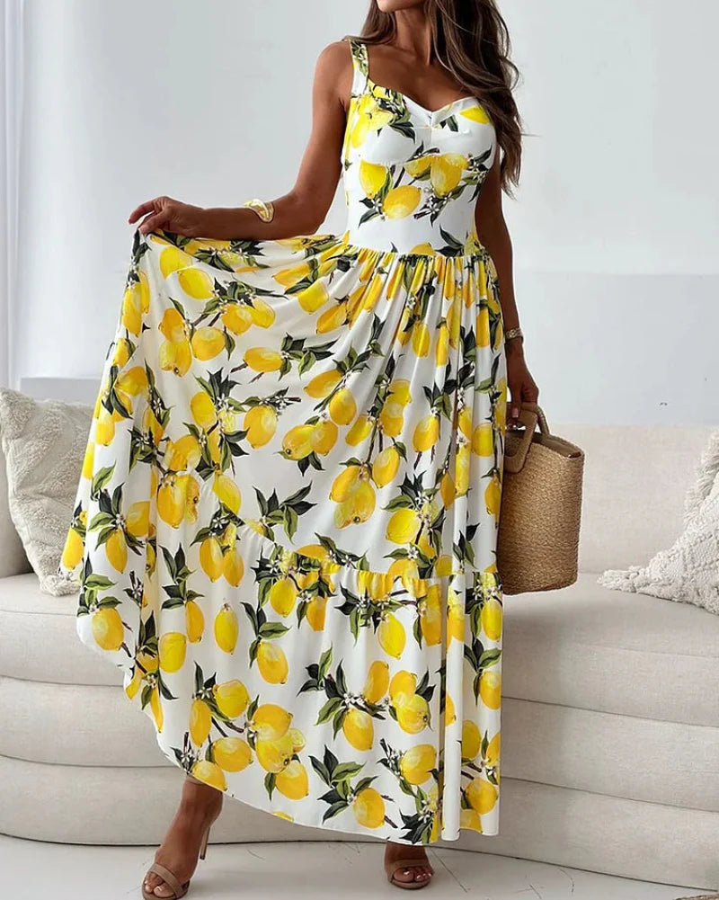 Kleid mit Zitronenprint und Trägern für Damen