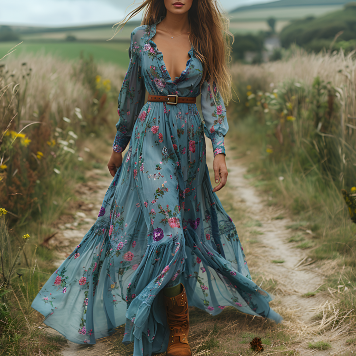 Boho Floral Print Maxi Dress