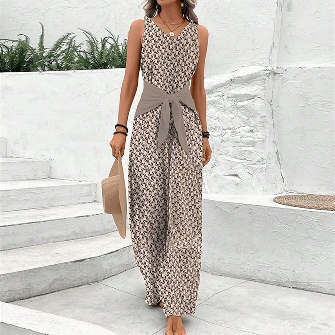 Sleeveless jumpsuit with V-neck for women