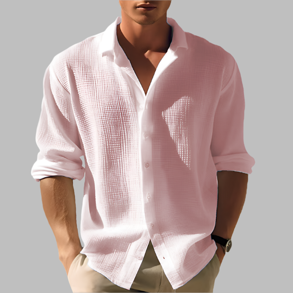 Light solid-colored men's shirt in cotton and linen