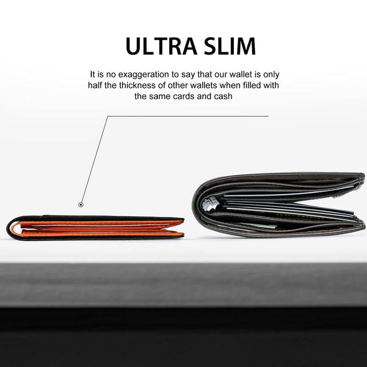 Slank RFID-lommebok for menn | Kortholder i skinn | Svart