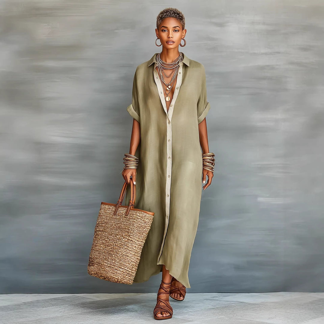 Summer Short-sleeved Shirt Dress Women's Lapel Buttons Maxi Dresses Fashion Casua Comfortable Clothing