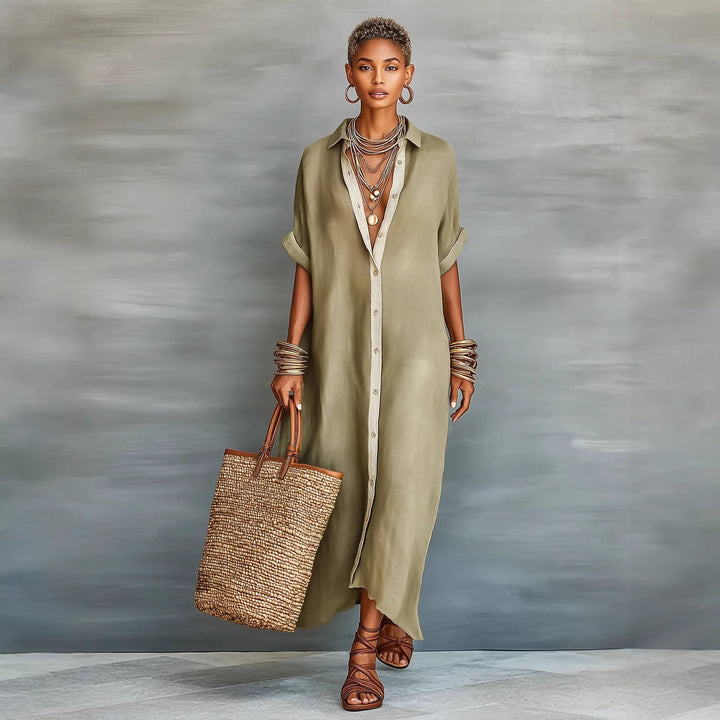 Summer Short-sleeved Shirt Dress Women's Lapel Buttons Maxi Dresses Fashion Casua Comfortable Clothing
