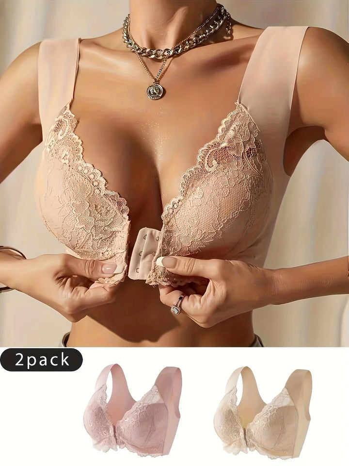 Set of 2 Women's Front-Closure Bras with Lace