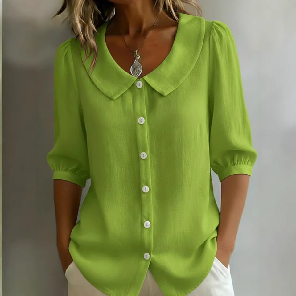 Collared Short-sleeve Blouse Fashion Casual Versatile Loose Shirt Women's Clothing