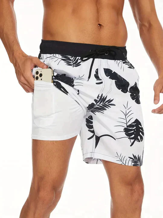 Trendy men's swim shorts with lining and phone pocket