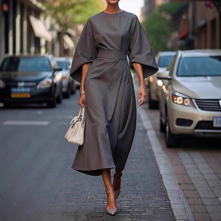 Loose Batwing Sleeve Pullover Dress with Waist Belt