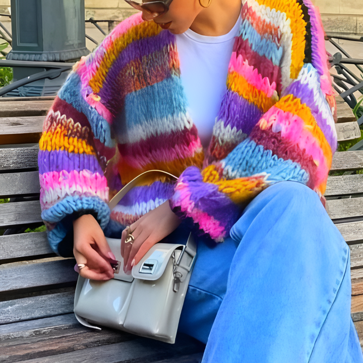 Stripete cardigan med åpen front til dame