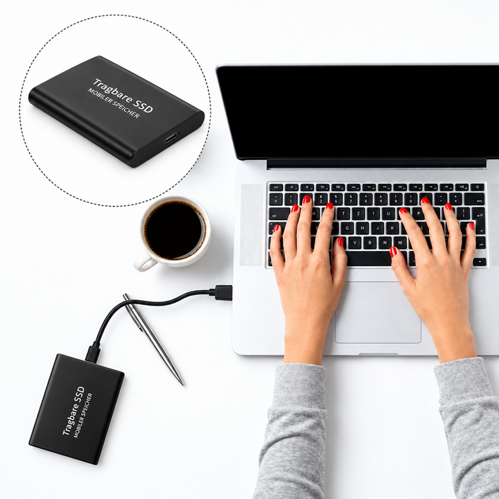 Bærbar 30 TB SSD med robust kabinett