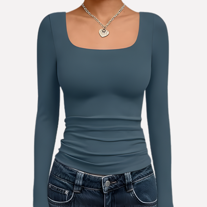 Kvinners Firkantet Hals Langermet Crop Top