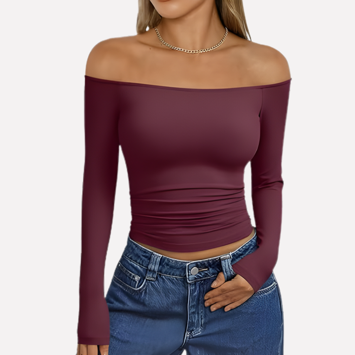 Kvinners Av-Shoulder Langermet Top