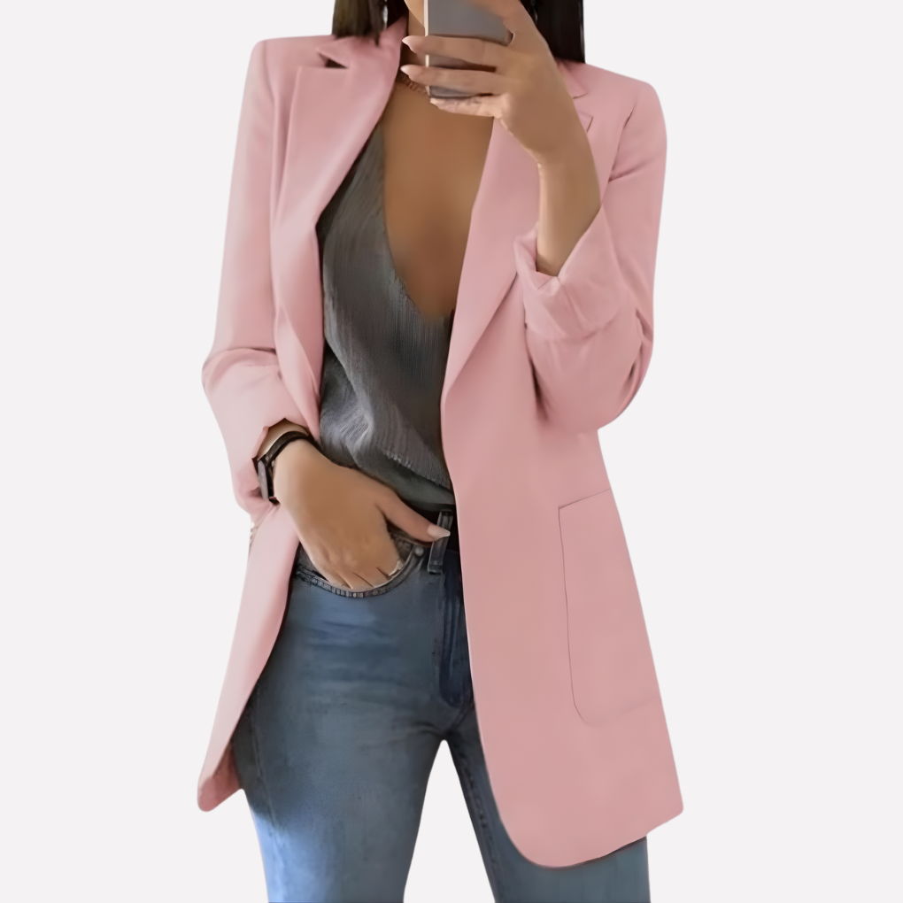 Kvinners Front Lomme Blazer – Strukturert Hverdag Lag