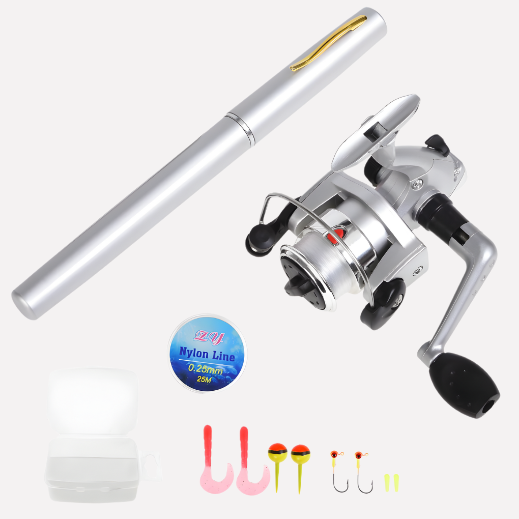 Mini Fiskestang + Hjul, Portabel Mini Teleskopisk Lomme Pen