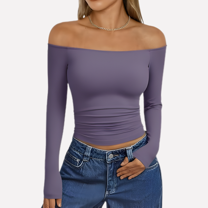 Kvinners Av-Shoulder Langermet Top