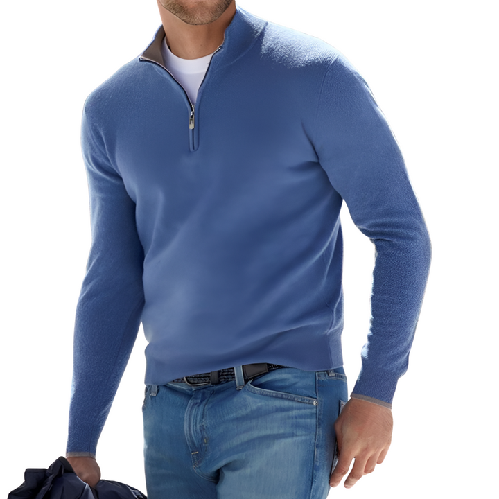 Men's sweater in cotton with zipper collar