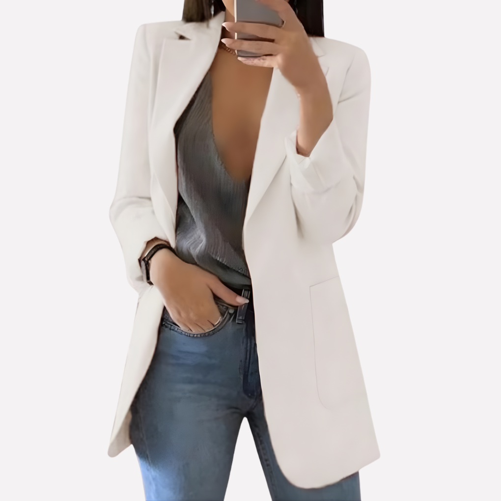 Kvinners Front Lomme Blazer – Strukturert Hverdag Lag