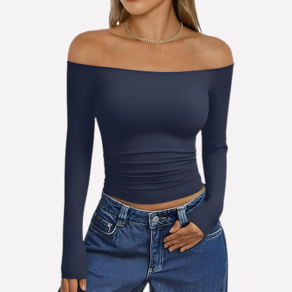 Kvinners Av-Shoulder Langermet Top