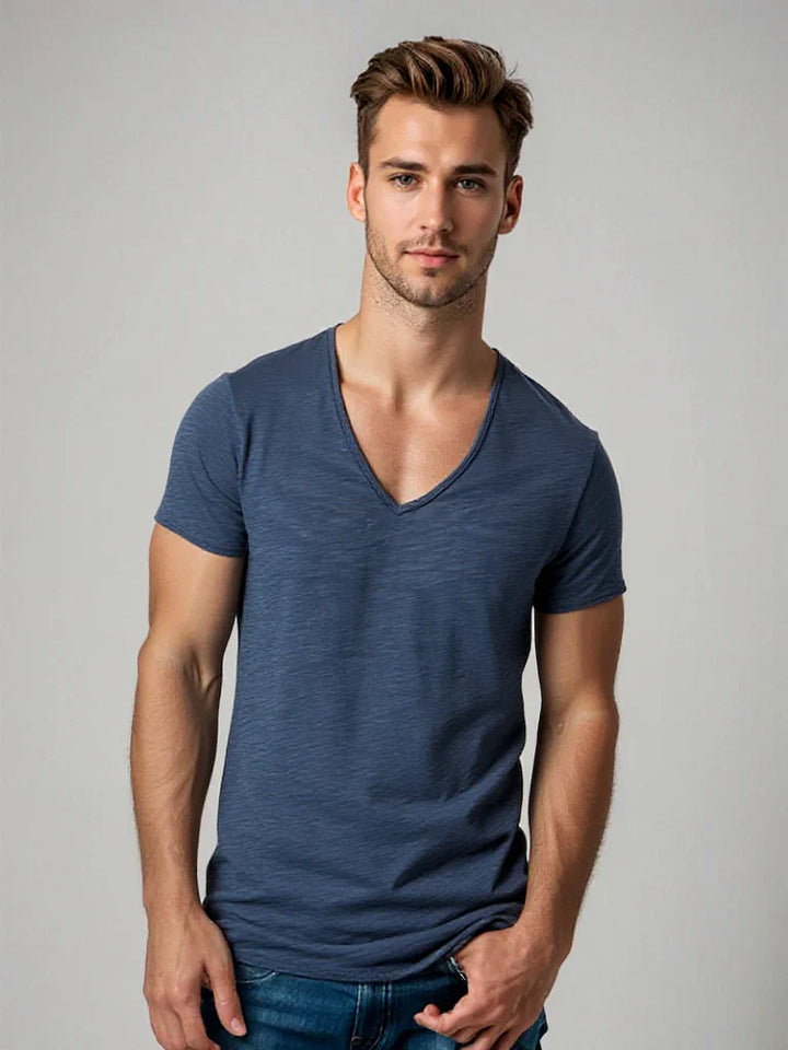 Casual men's shirt with V-neck