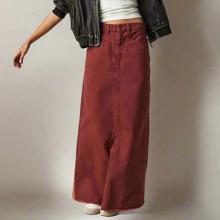 ハイウエスト、ストレートフィット、デニムスカート