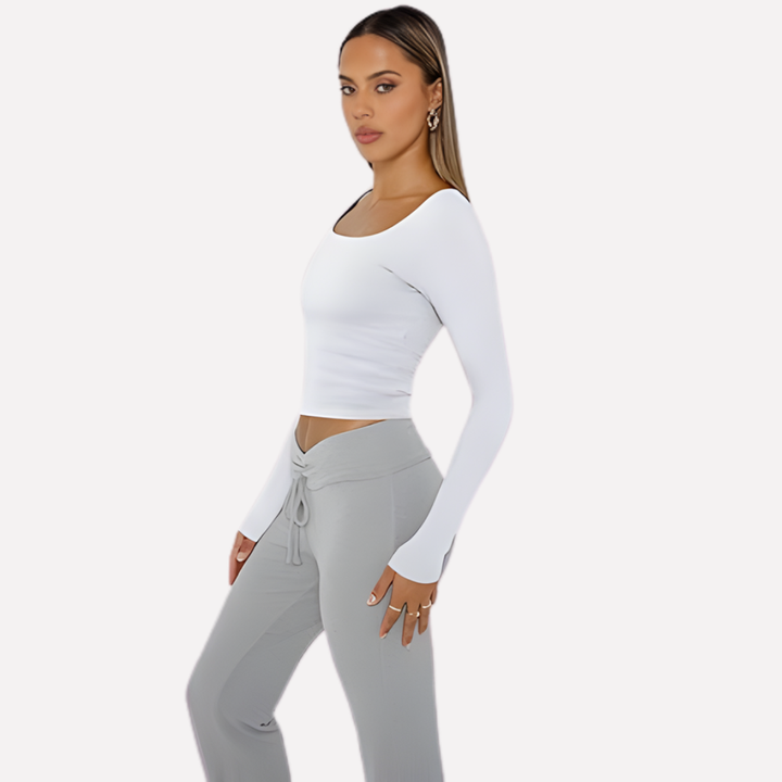 Kvinners Firkantet Hals Langermet Crop Top