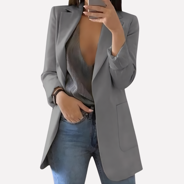 Kvinners Front Lomme Blazer – Strukturert Hverdag Lag