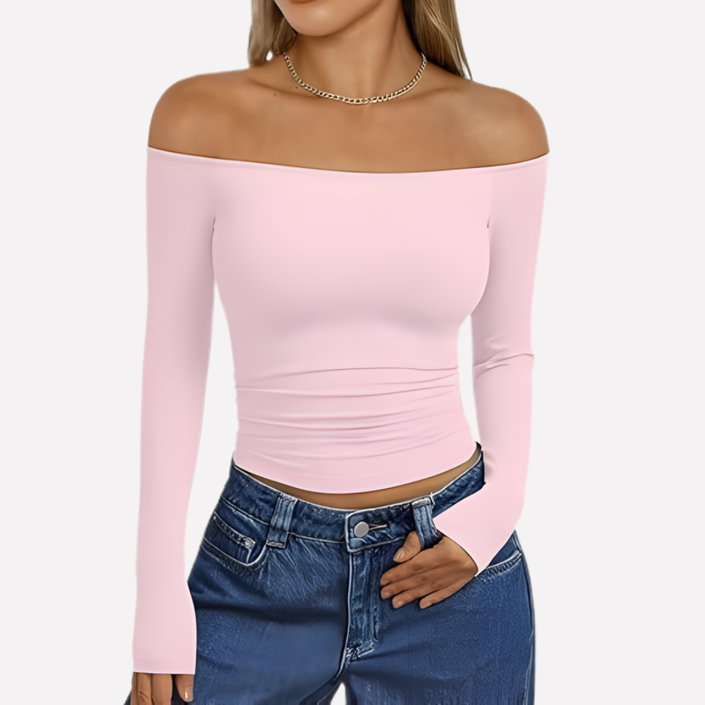 Kvinners Av-Shoulder Langermet Top