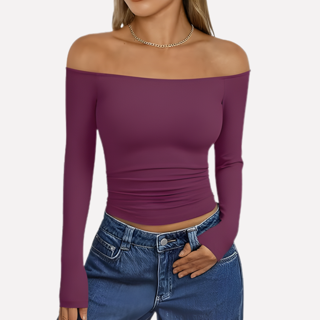 Kvinners Av-Shoulder Langermet Top