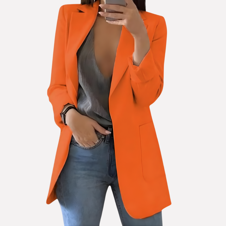 Kvinners Front Lomme Blazer – Strukturert Hverdag Lag
