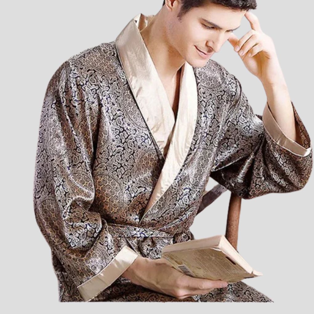 Kimono-badekåpe i sateng for menn