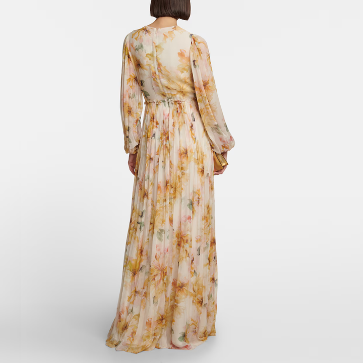 Elegant midi ball gown in linen and silk for women