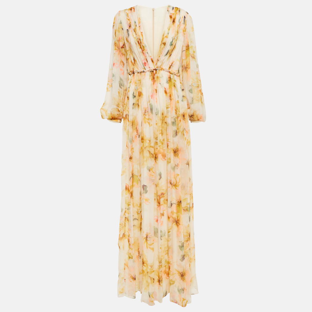 Elegant midi ball gown in linen and silk for women
