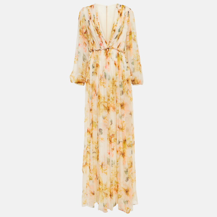 Elegant midi ball gown in linen and silk for women