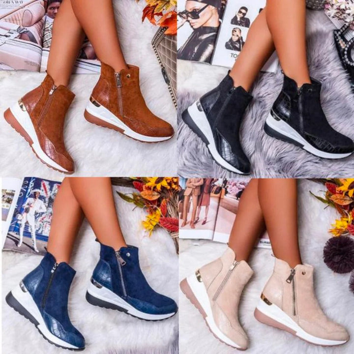 Orthopedic leather ankle boots for women in mid-height