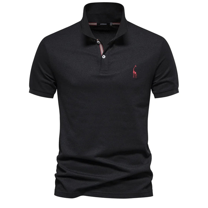 Luxurious cotton polo with deer embroidery