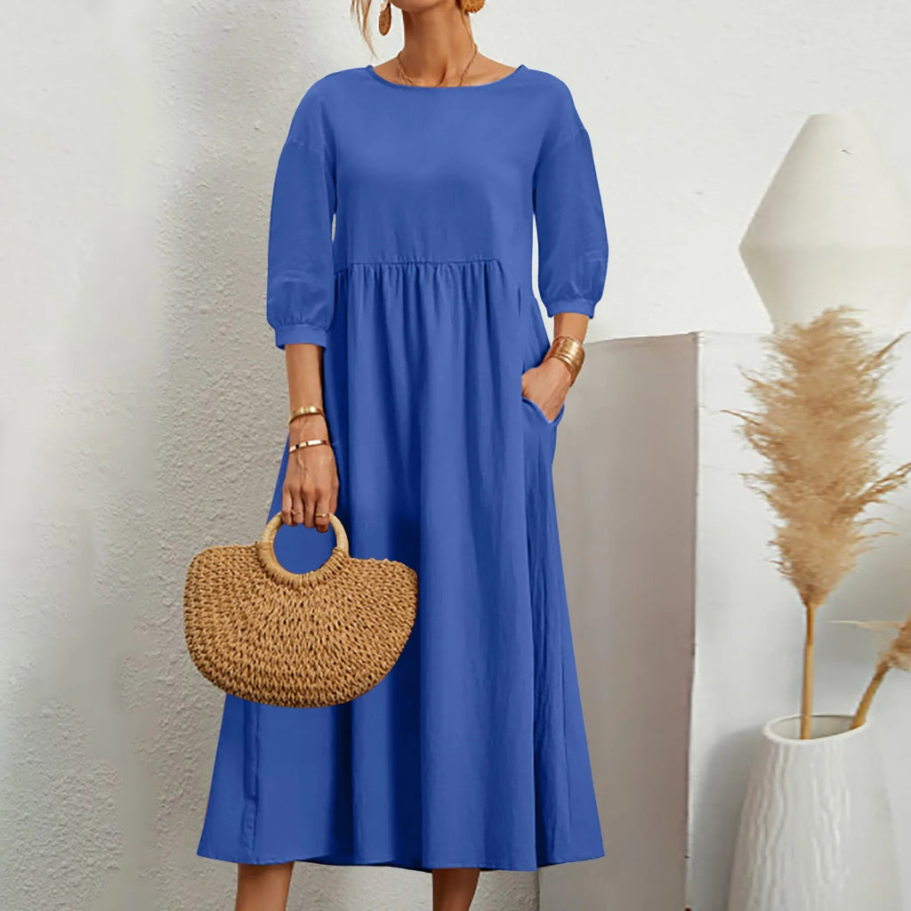 Casual Løs Patchwork Midi Kjole Enkelt Stil Møter Hverdag Komfort
