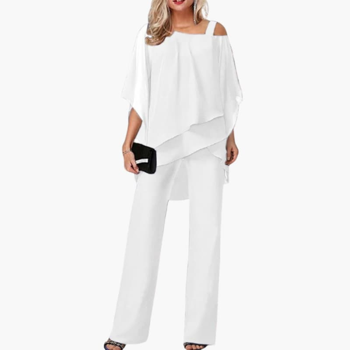 Kvinners jumpsuit med kald skulder og brede bukser