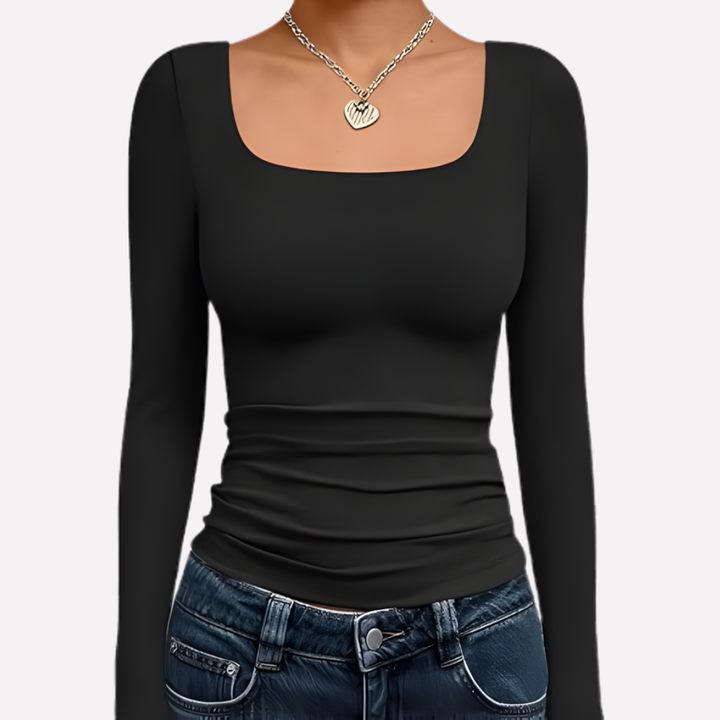 Kvinners Firkantet Hals Langermet Crop Top