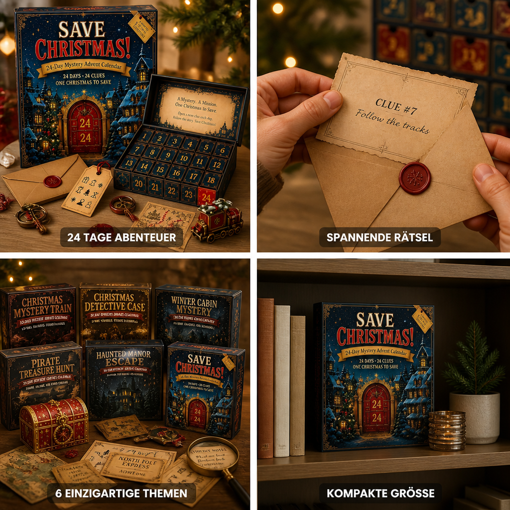 Escape room-adventskalender med 24 gåter og 6 hemmelige temaer