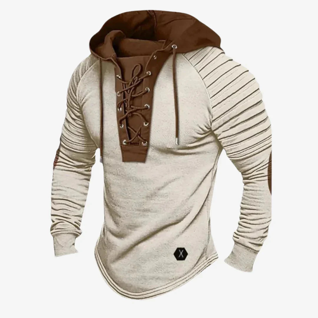 Herrenpullover mit Schnürung und komfortabler Kapuze