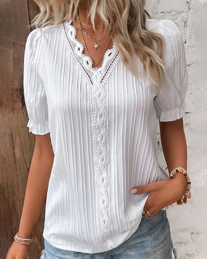 Elegant Blonde Bluse med V-Hals