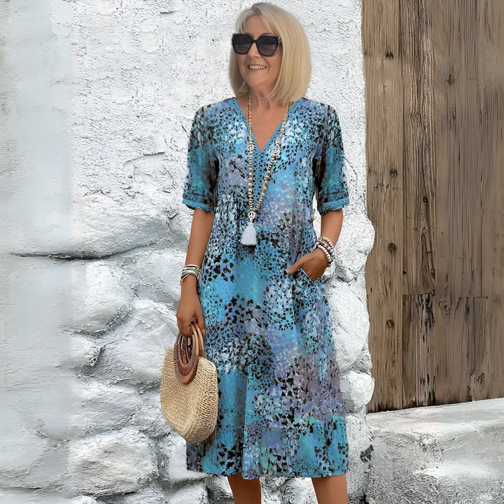 Soft midi dress with v-neck for women