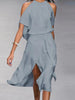Elegantes Midikleid mit asymmetrischem Schnitt und Schulterdetails