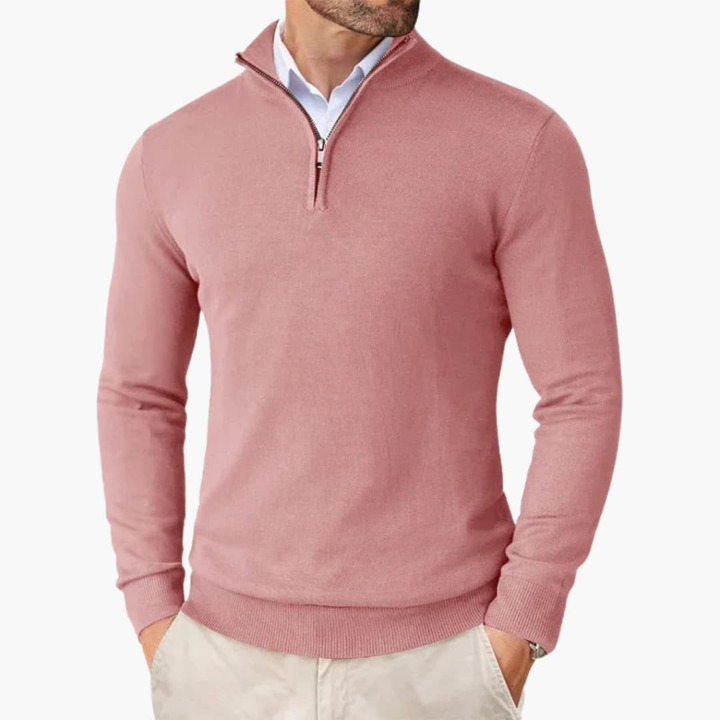 Herre Pullover med Quarter Zip og Ribbet Kant