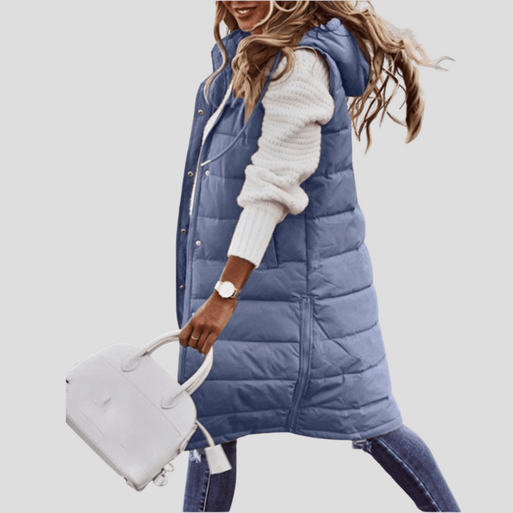 Bodywarmer med lang hette for kvinner