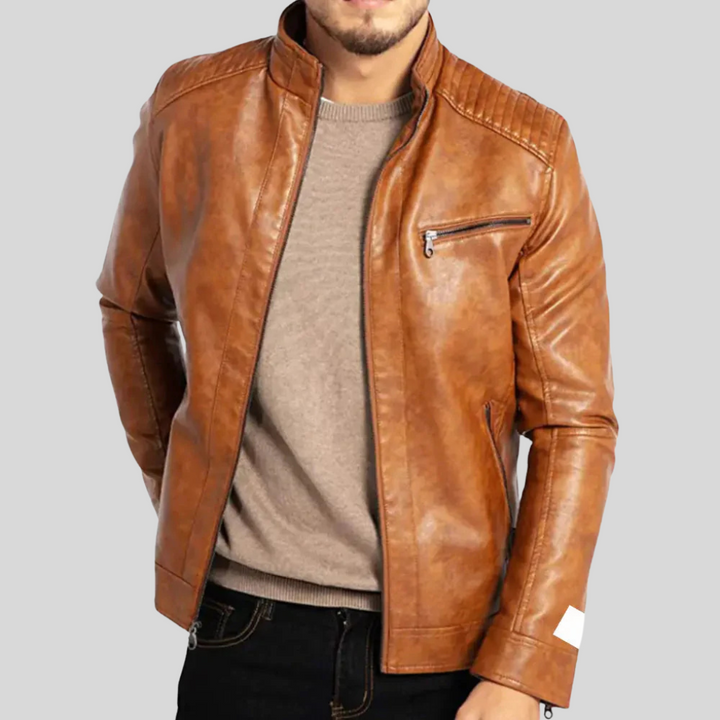 Wind-resistant leather jacket for men