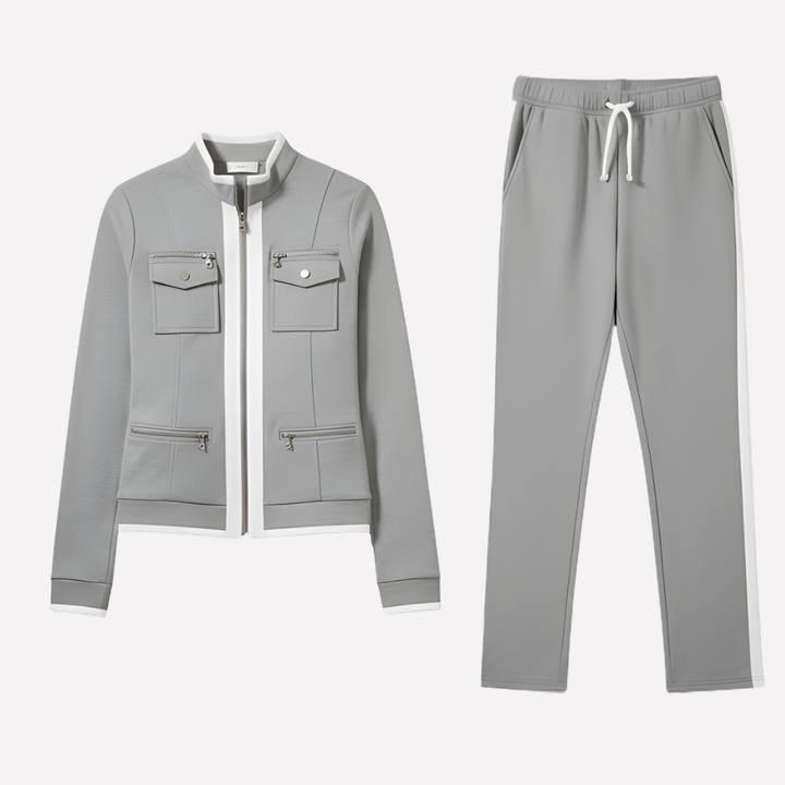 Kvinners Zip Jakke & Bukse Sett – Kontrast Trim Stil